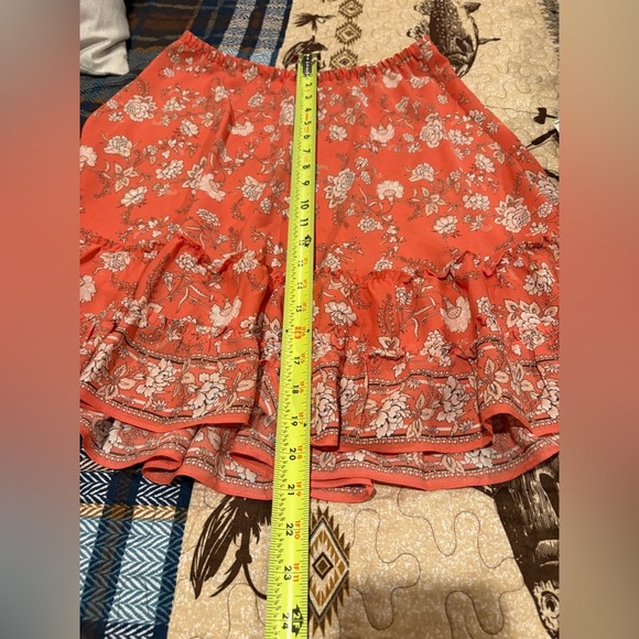 Max Studio Women's Orange Floral Skirt Flounce Knee Length - Picture 7 of 7